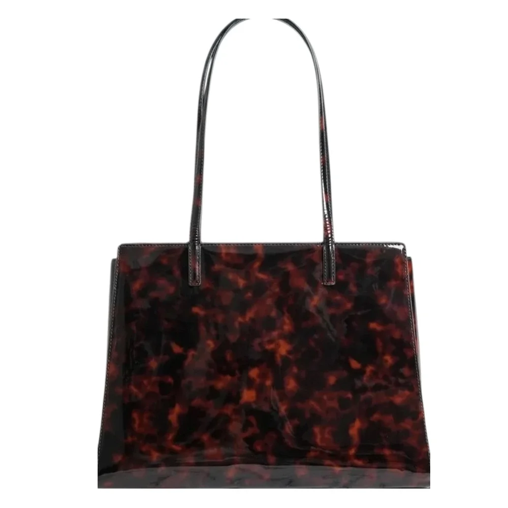 Tory Burch Emerson Tortoise Patent Leather Work Tote 165968 NWT